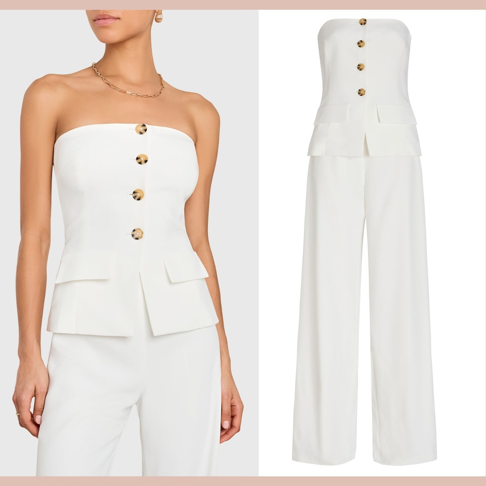 NEW $277 AMANDA UPRICHARD [ Medium ]‎ Yadira Strapless Jumpsuit White #J2030 - Picture 2 of 16